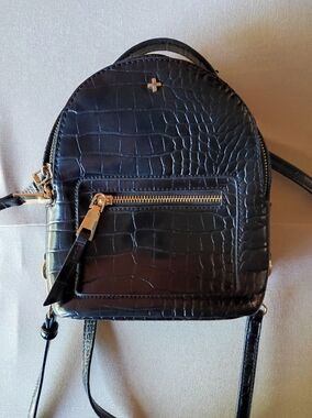 Peta + Jain Zoe Mini Black Croc-Embossed Crossbody Backpack Vegan Leather